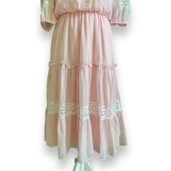 Vintage Roberta California Light Pink Puff Sleeve Midi Prairie Dress | S… - Picture 3 of 15